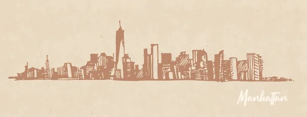 Kraft paper 위에 있는 Manhattan New York 의 스케치 — 스톡 벡터