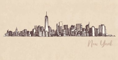 Kraft kağıdındaki Manhattan New York çizimi
