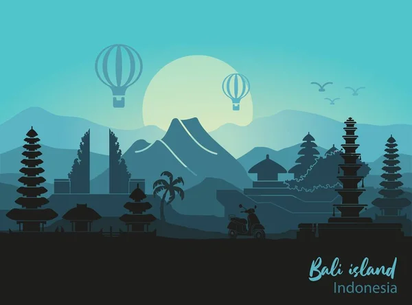 Paysage abstrait de l'île indonésienne de Bali avec les principales attractions — Image vectorielle