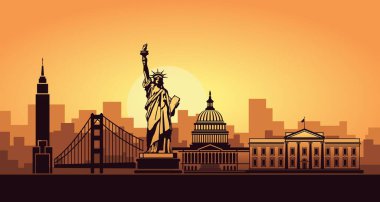 Şehrin soyut manzarası ve ABD manzarası.