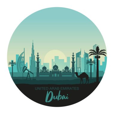 Soyut daire Dubai şehri manzarası günbatımı arka planı