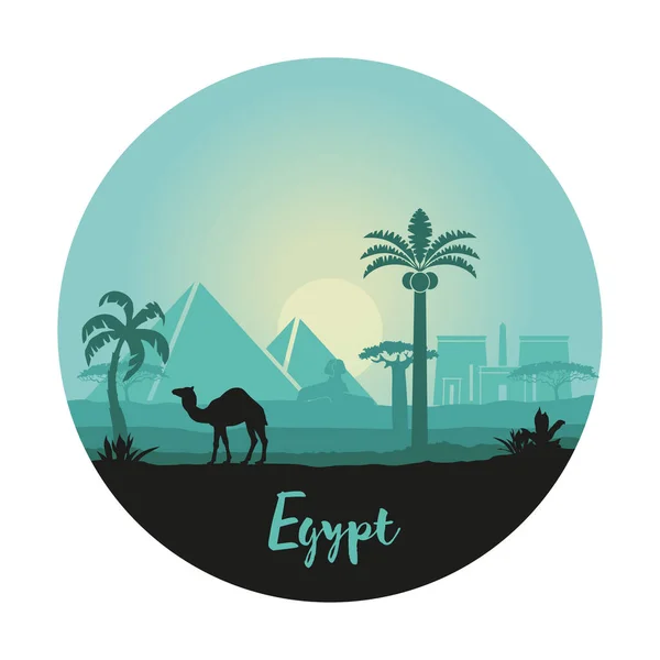 Stylizowany krajobraz Egiptu o zachodzie słońca w formie koła. Ilustracja wektora — Wektor stockowy