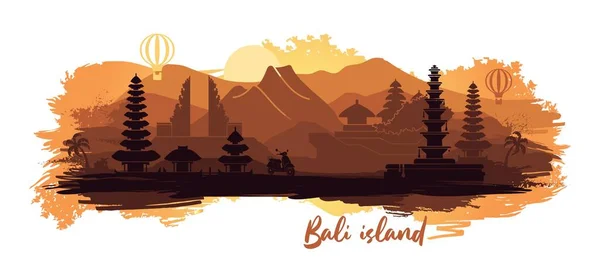 Abstrakte Landschaft der indonesischen Insel Bali mit den wichtigsten Sehenswürdigkeiten — Stockvektor