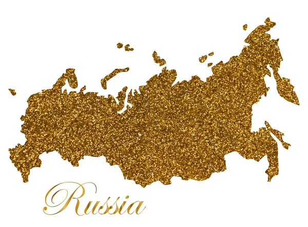 Map of Russia. Silhouette with golden glitter texture — Stock Vector