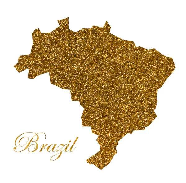 ブラジル地図。金色の輝きの質感のシルエット — ストックベクタ