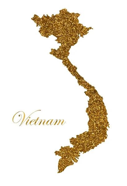 Mapa Wietnamu. Sylwetka ze złotym brokatem — Wektor stockowy