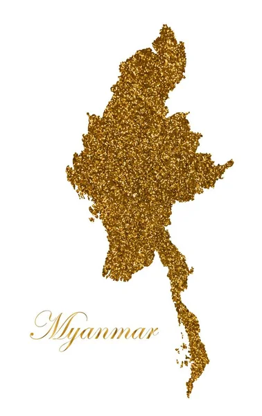 ミャンマーの地図。金色の輝きの質感のシルエット — ストックベクタ