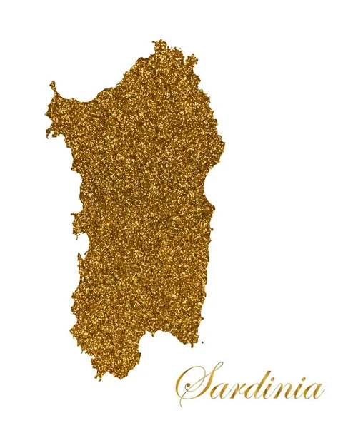Karta över ön Sardinien. Silhuett med gyllene glitter konsistens — Stock vektor