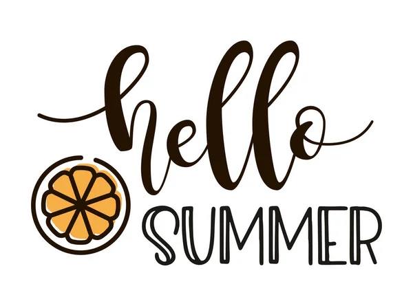 Hello Summer Lettering with orange. Vector Illustration — Stock Vector