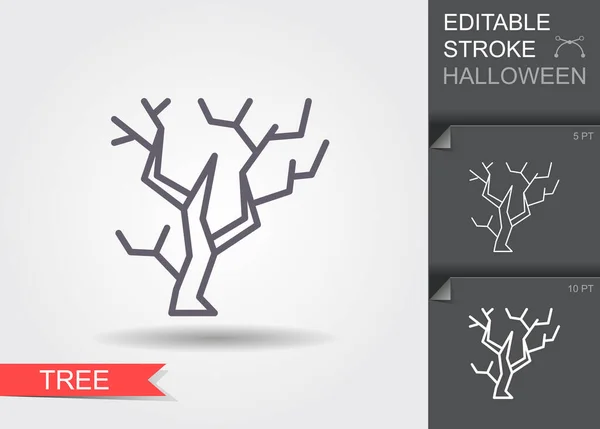 Halloween-Baum. Liniensymbol mit editierbarem Strich mit Schatten — Stockvektor