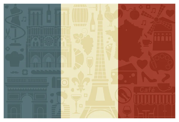 Vlajka s tradiční francouzské symboly — Stockový vektor