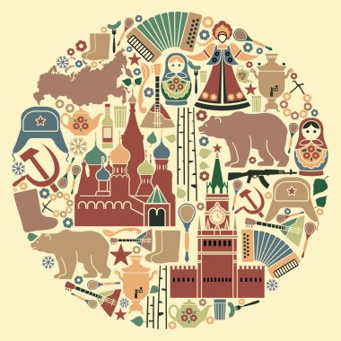 Russian icons in the form of a circle clipart