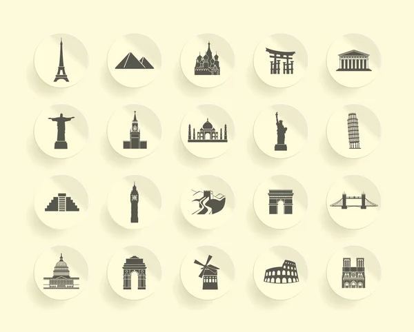 Conjunto de iconos de monumento famoso — Vector de stock