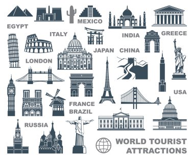 Icons world tourist attractions clipart