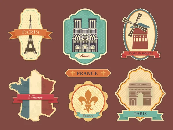 Stickers with symbols of France — Stock Vector