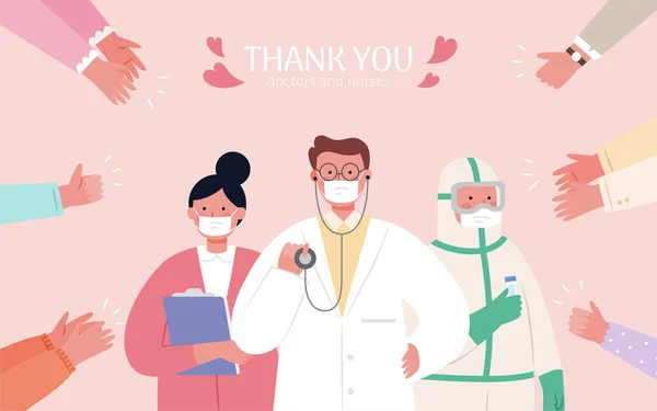 Thank You Hero Illustration Flat Design People Clapping Hand Doctors — Stock Vector