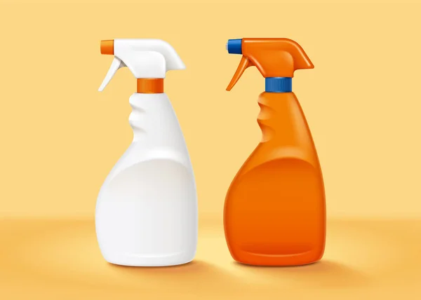 Realistisk Mock Samling Vita Och Orange Plast Trigger Sprayflaskor Illustration — Stock vektor
