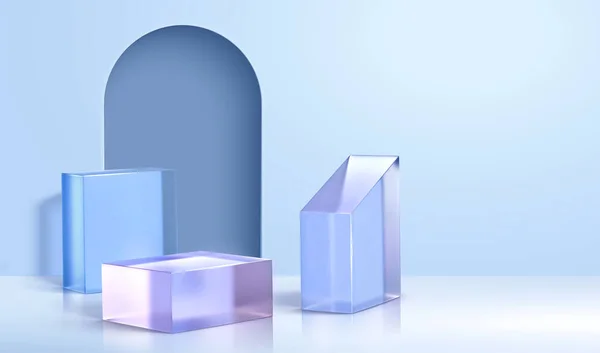 Ürün Gösterimi Için Boyutlu Arkaplan Kemer Kapısı Mavi Kristal Küplerin — Stok Vektör