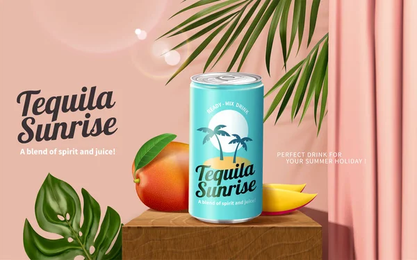 Modèle Tequila Sunrise Cocktail Moquette Étain Sur Piédestal Bois Avec — Image vectorielle