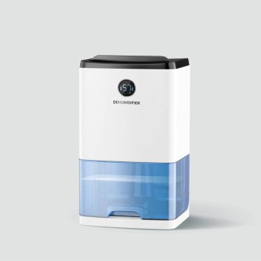 Nemlendiricinin ya da hava temizleyicinin 3 boyutlu çizimi. Gri arkaplanda ev aletleri izole edildi.