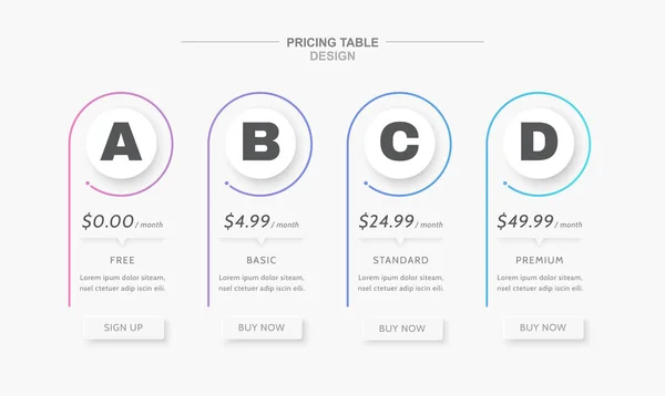 具有4个订阅计划和链接按钮的最小定价表布局 Web Page Template Price Comparison Promotion — 图库矢量图片