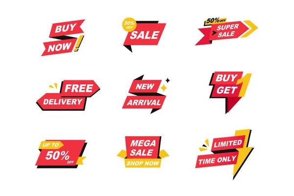 Set Sale Delivery Labels Online Shopping Bold Sticker Icon Design — Stock Vector