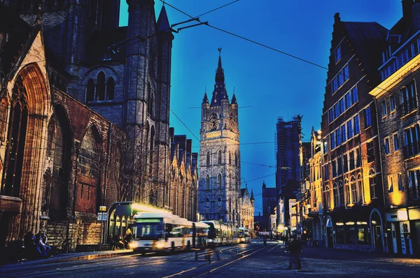 Ghent centrum van de stad bij nacht — Stockfoto