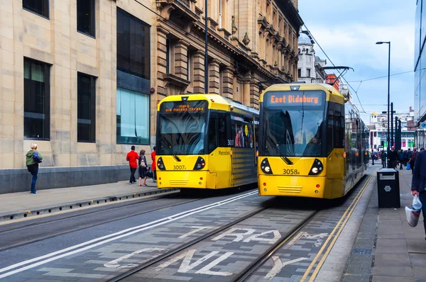 Yellow tram in Manchester, UK Stock Kép