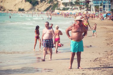 View of crowded beach in Calpe, Spain