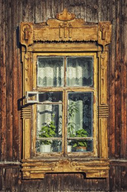 tomsk, Sibirya, Rusya'nın eski ahşap ev detay