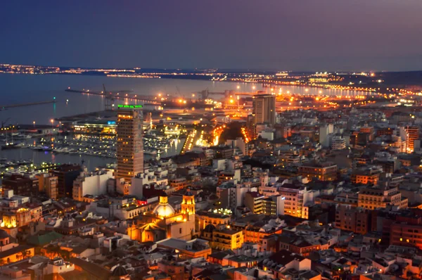 Alicante 'de havadan gece görünümü, Costa Blanca — Stok fotoğraf