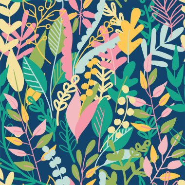 Kuşların vektör görüntüsü. Parlak kuşlar, çocukların çizimleri. Kuşlar parlak renk ve yaprakların arka planına karşı