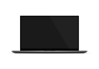 Modern gerçekçi detaylı dizüstü bilgisayar beyaz vektör illüstrasyonu EPS10 'da izole edildi