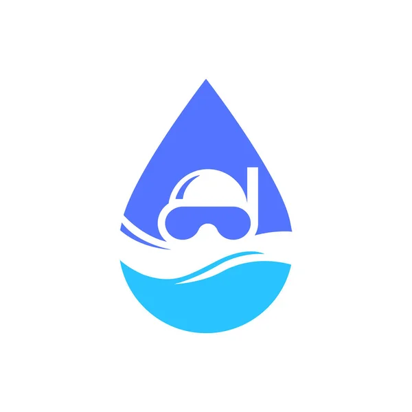スキューバダイビングのロゴテンプレート ダイバーと水のドロップベクトルイラスト Eps10 — ストックベクタ