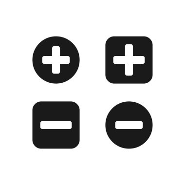 Simge setini Ekle, Kaldır, Sil, Kapat. Artı ve eksi sembol izole edilmiş Vektör EPS10
