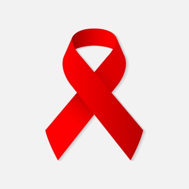 Kızıl AIDS farkındalık kurdelesi ikonu. Gri arkaplan vektörü EPS10 üzerinde Dünya Yardım Günü kurdele sembolü izole