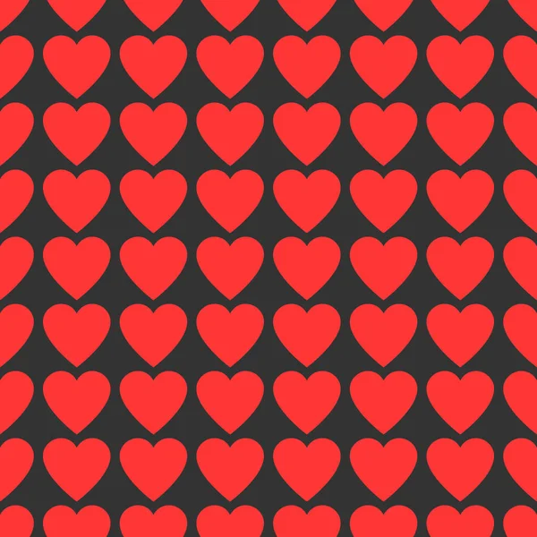 Patrón Sin Costuras Fondo Amor Corazones Rojos Sobre Fondo Oscuro — Vector de stock