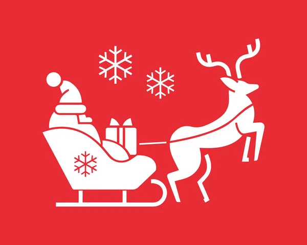 Santa Claus Trineo Con Icono Reno Feliz Navidad Feliz Año — Vector de stock