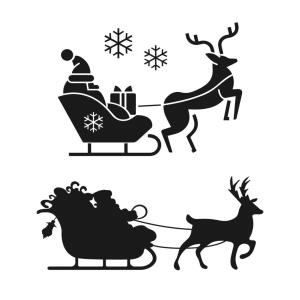 トナカイのアイコンが付いたそりに乗っているサンタクロース メリークリスマスと新年のシンボルベクトルEps — ストックベクタ