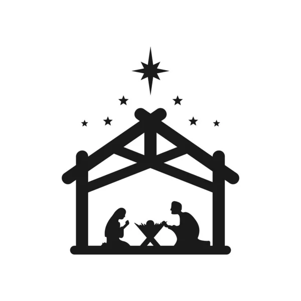 Jesus Kristus Blev Født Symbol Glædelig Jul Maria Josef Bøjede – Stock-vektor