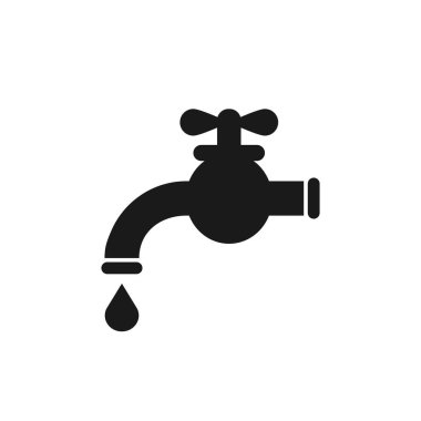 Su musluğu siyah vektör simgesi. Beyaz arkaplan vektör EPS 10 üzerinde su damlası sembollü musluk izole