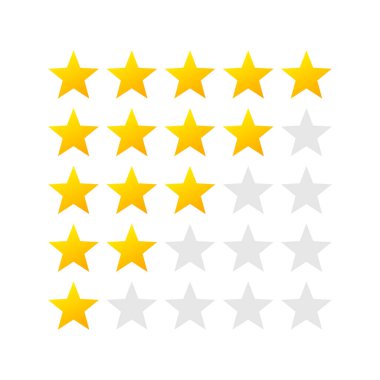 5 yıldız reyting ikonu. Altın Yıldızlar web sitesi veya uygulama Vektör illüstrasyonu için izole edilmiş rozet EPS 10