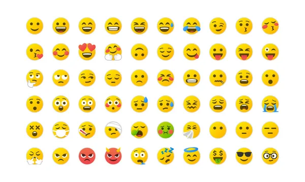 Emoji Leende Satt Färgglada Emoticon Set Isolerad Vit Bakgrund Vektor — Stock vektor