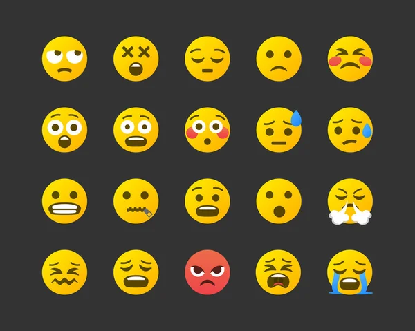 Conjunto Emoticons Conjunto Emoji Negativo Ícones Sorriso Isolados Sobre Fundo — Vetor de Stock