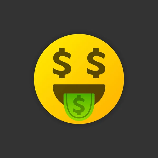 Dollar Symbole Émoticône Icône Emoji Argent Isolé Sur Fond Sombre — Image vectorielle