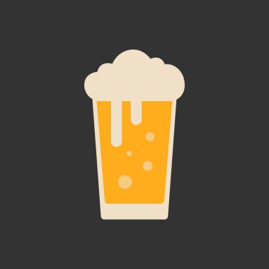 Bira ikonu. Bira sembolü düz stil. Koyu arkaplan vektör EPS 10 üzerinde izole bira ile cam