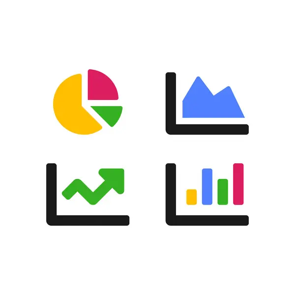 Conjunto Gráficos Iconos Vectoriales Colores Estadísticas Símbolos Del Mercado Financiero — Vector de stock