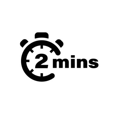 İki dakikalık vektör simgesi. Zaman sembolü izole edildi. Stopwatch Siyah İşaret Vektörü EPS 10