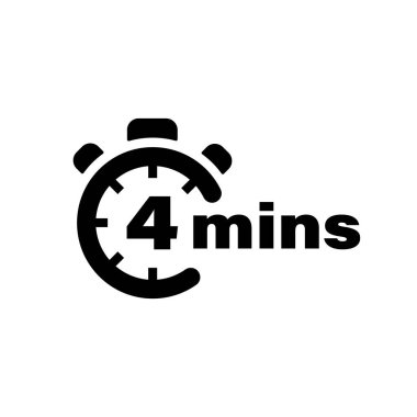 Dört dakikalık vektör simgesi. Zaman sembolü izole edildi. Stopwatch Siyah İşaret Vektörü EPS 10