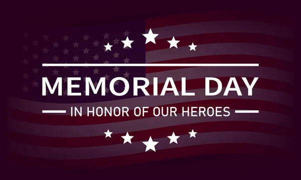 Usa Memorial Day Vector Banner Honor Nuestros Héroes Texto Con — Archivo Imágenes Vectoriales